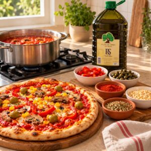Pizza casera y tuco con productos de la Promo Cocina de Todos los Días