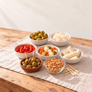 Promo Picada Lista de Hidalgo: aceitunas condimentadas, aceitunas verdes, cebollitas, palmitos, morrones, pickles, maní y pinchos de bambú